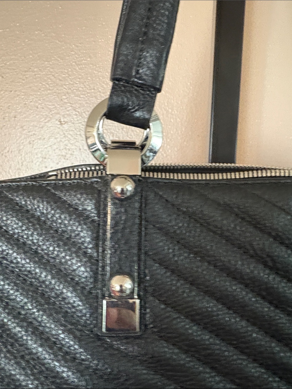 orYANY Black Quilted Leather Chevron Tote with Silver Hardware - Picture 3 of 9